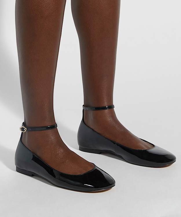 Dune London Hoop - Black Ankle Strap Ballet Flats