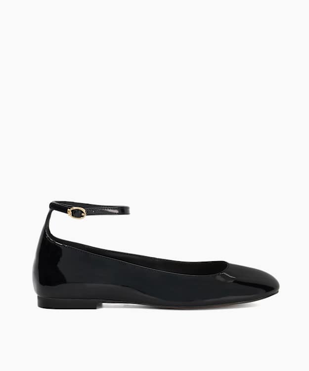 dune london Hoop - Black Ankle Strap Ballet Flats