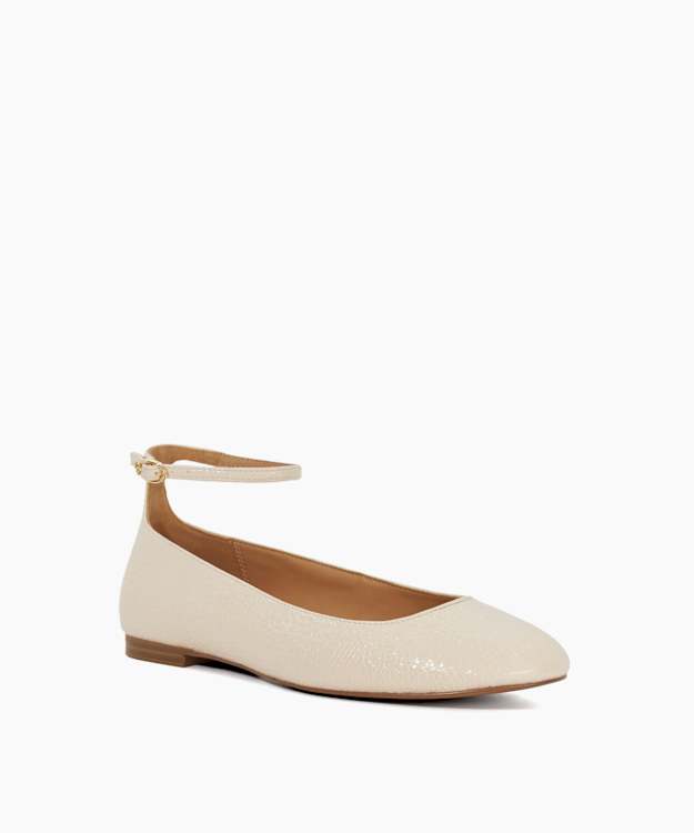 Dune London Hoop - Ecru Ankle Strap Ballet Flats