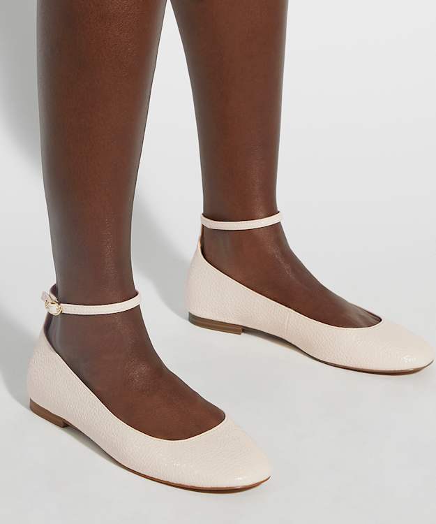 Dune London Hoop - Ecru Ankle Strap Ballet Flats
