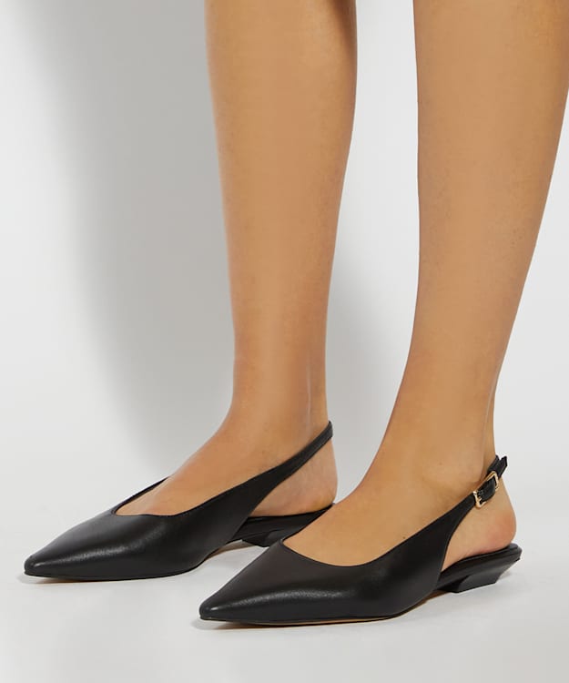 Dune London Hostess - Black Leather Sling Backs