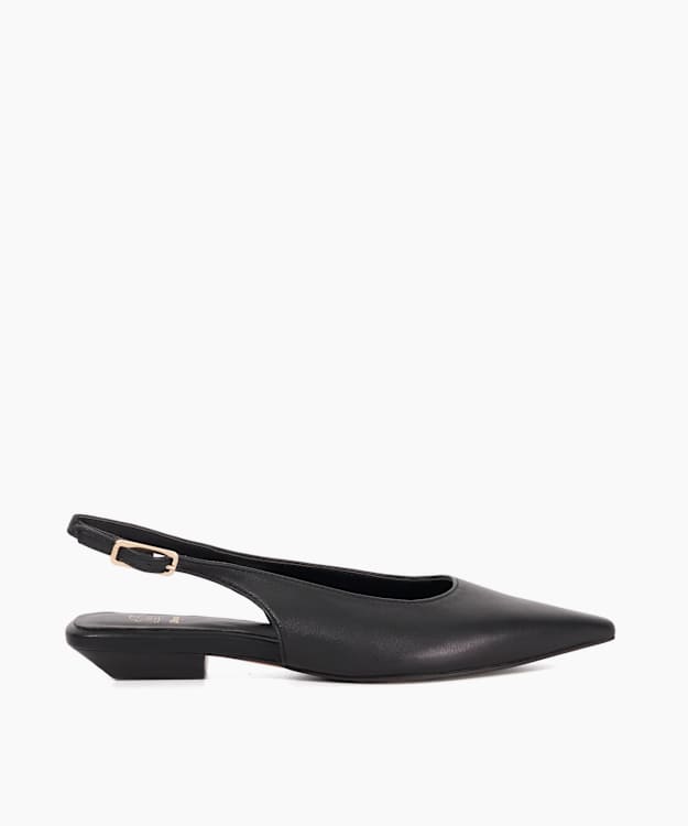 dune london Hostess - Black Leather Sling Backs