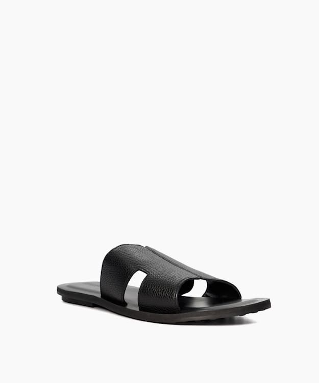 Dune London Initially - Black Flat Leather Sandals