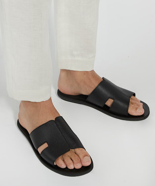 Dune London Initially - Black Flat Leather Sandals