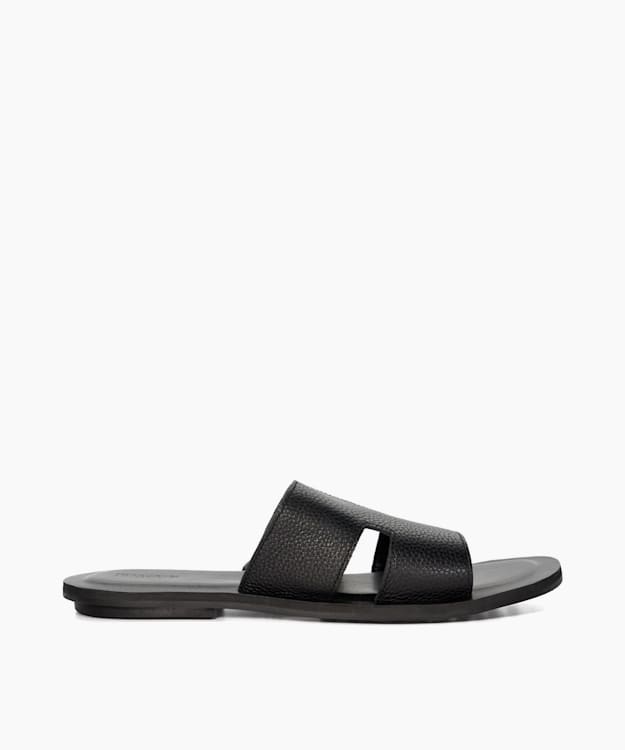 dune london Initially - Black Flat Leather Sandals