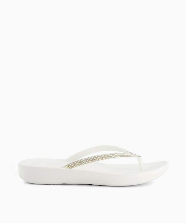 dune london Iqushion Sparkl - White Wedge Flip Flop