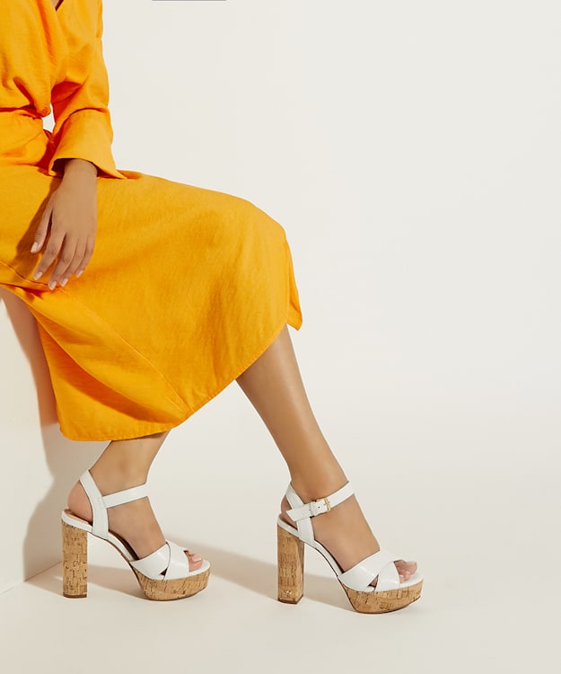 Dune London Jealous - White Cork-Platform Sandals