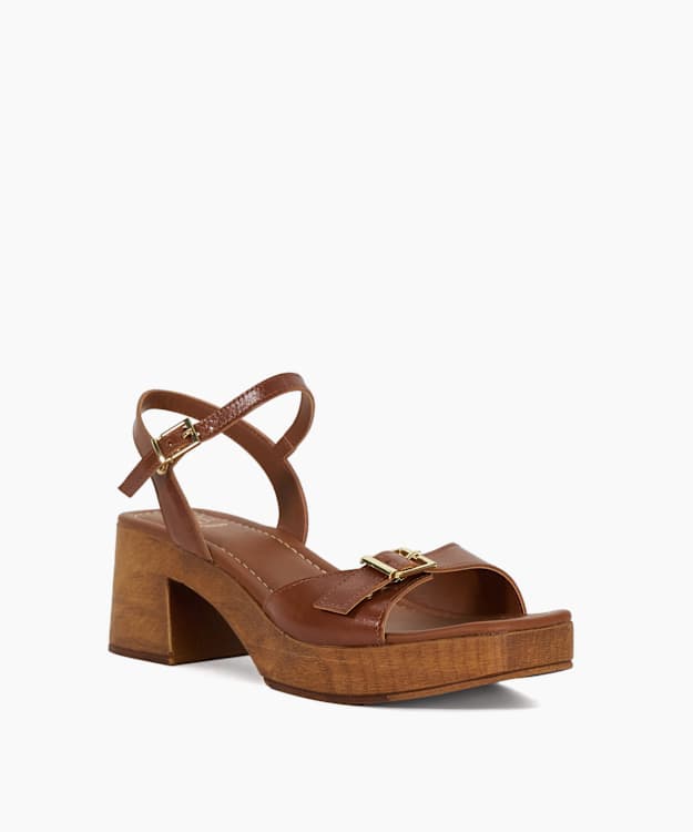 Dune London Jeane - Dark Tan Skinny Strap Clog