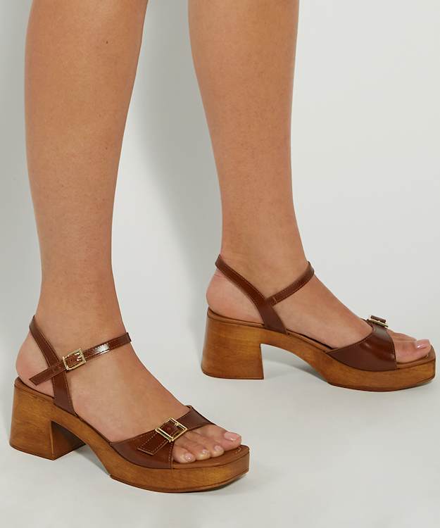 Dune London Jeane - Dark Tan Skinny Strap Clog