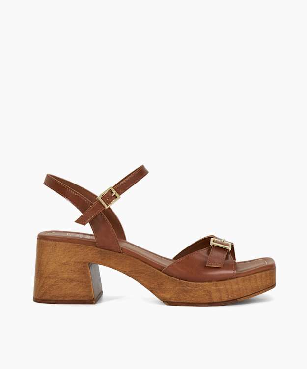 dune london Jeane - Dark Tan Skinny Strap Clog