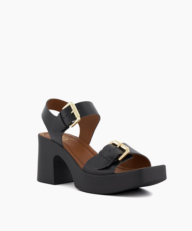 Dune London Jenies - Black Leather Platform Sandals