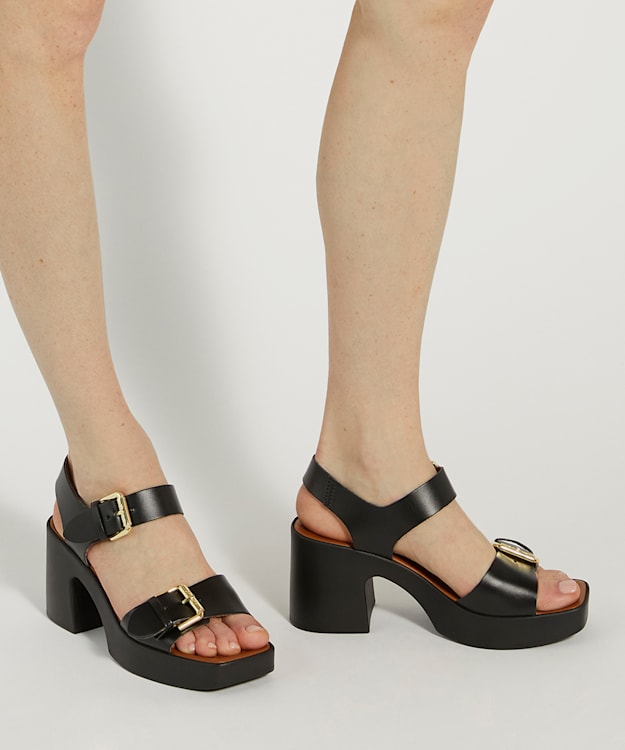 Dune London Jenies - Black Leather Platform Sandals