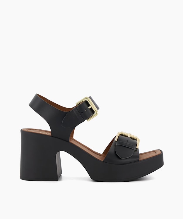 dune london Jenies - Black Leather Platform Sandals