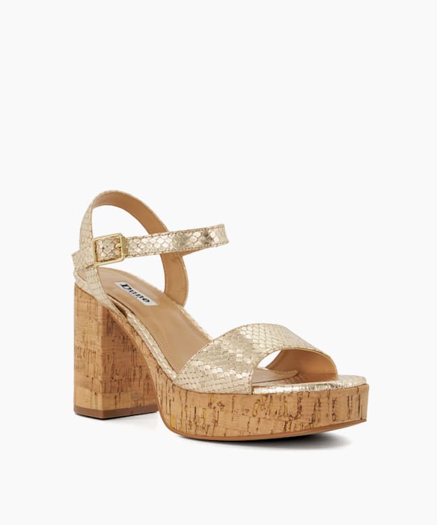 Dune London Jodi - Gold Cork-Platform Sandals