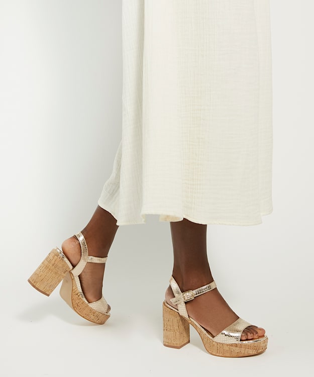 Dune London Jodi - Gold Cork-Platform Sandals