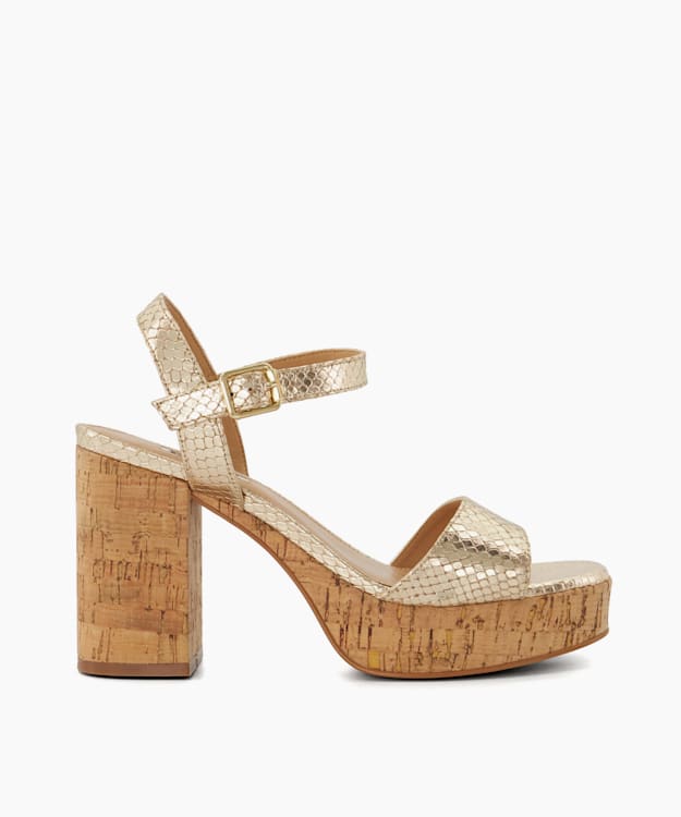 dune london Jodi - Gold Cork-Platform Sandals