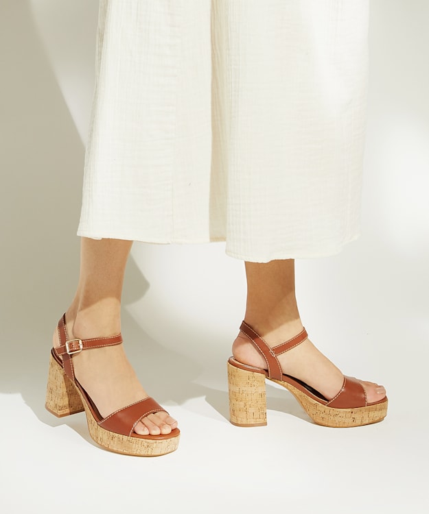 Dune London Jodi - Tan Cork-Platform Sandals