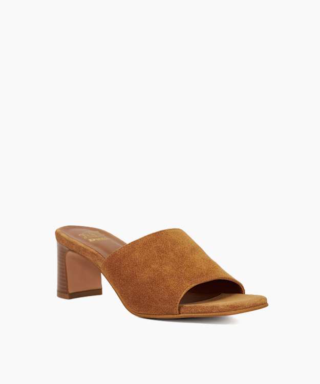 Dune London Jule - Tan Suede Open Toe Heel Mules