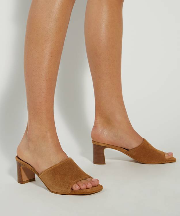 Dune London Jule - Tan Suede Open Toe Heel Mules