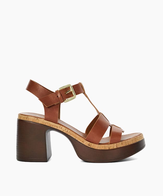 dune london Jungle - Tan Stacked Platform Heels