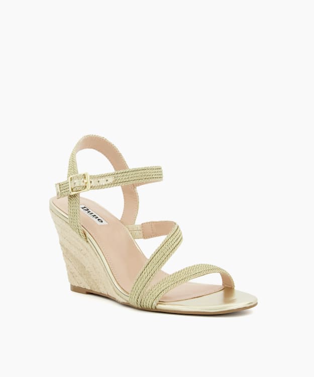 Dune London Kaia - Gold Strappy Woven-Wedge Sandals