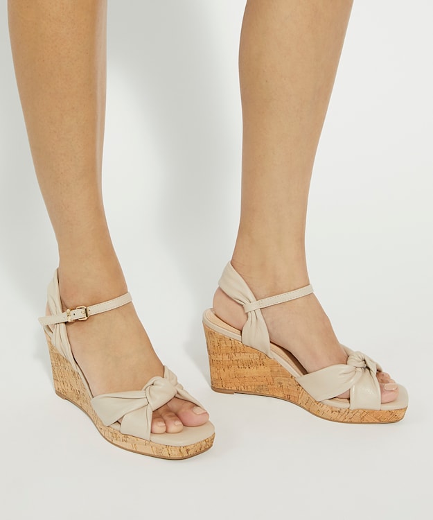 Dune London Kaino - Ecru Leather Cork Wedge