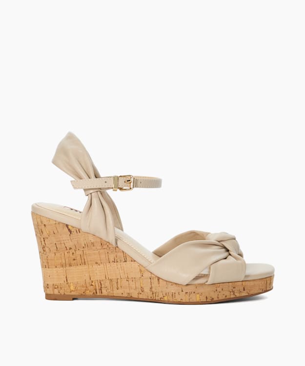 dune london Kaino - Ecru Leather Cork Wedge