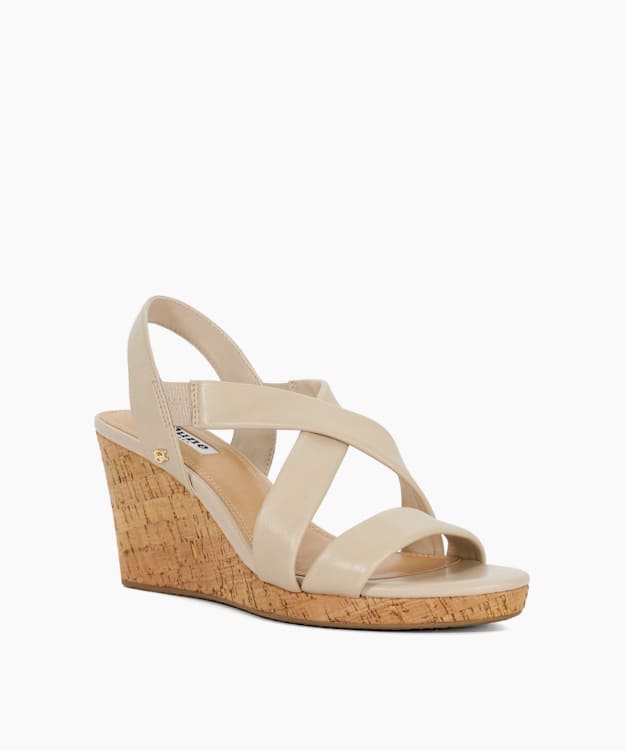 Dune London Kamies - Ecru Leather Cork Wedge Sandals