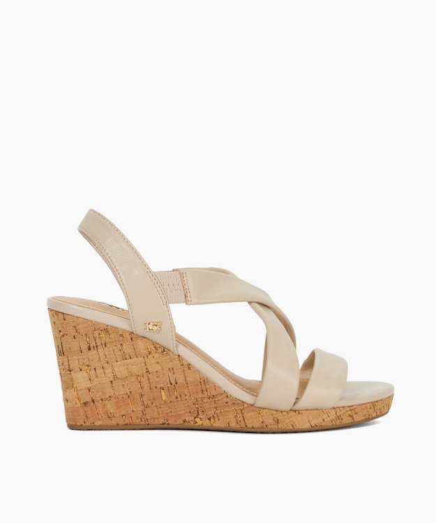 dune london Kamies - Ecru Leather Cork Wedge Sandals