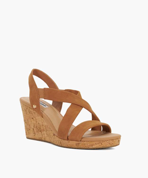 Dune London Kamies - Tan Leather Cork Wedge Sandals