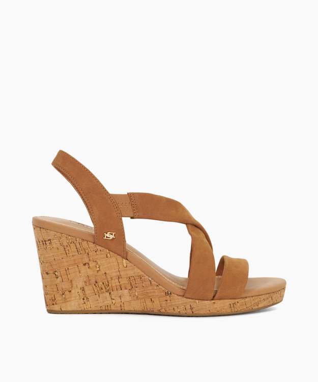 dune london Kamies - Tan Leather Cork Wedge Sandals