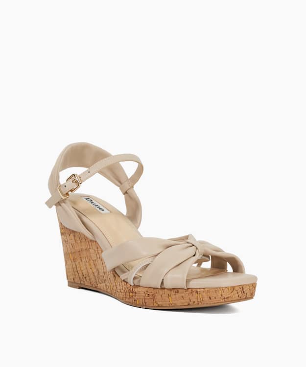 Dune London Kander - Cream Cork Wedge Heel Sandals