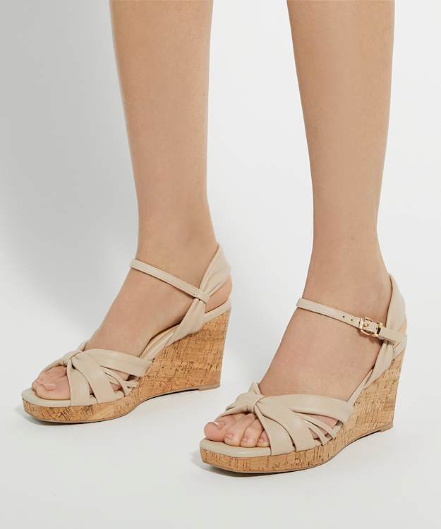 Dune London Kander - Cream Cork Wedge Heel Sandals