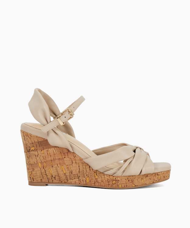 dune london Kander - Cream Cork Wedge Heel Sandals