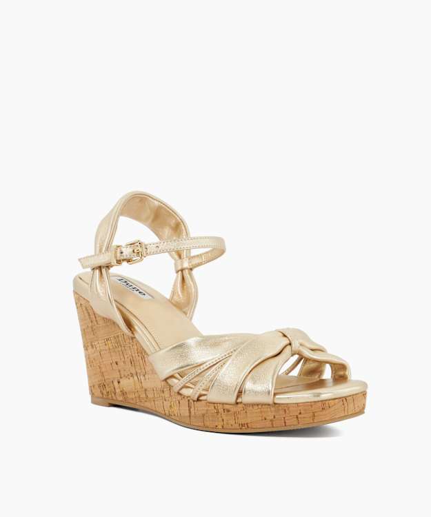 Dune London Kander - Gold Cork Wedge Heel Sandals