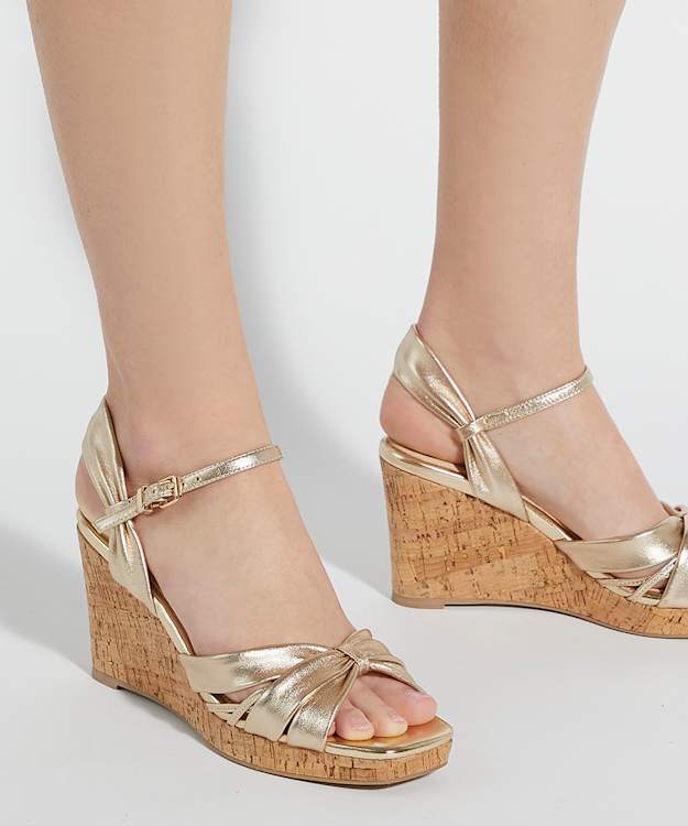 Dune London Kander - Gold Cork Wedge Heel Sandals