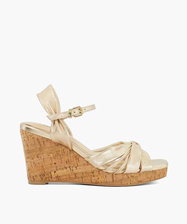 dune london Kander - Gold Cork Wedge Heel Sandals
