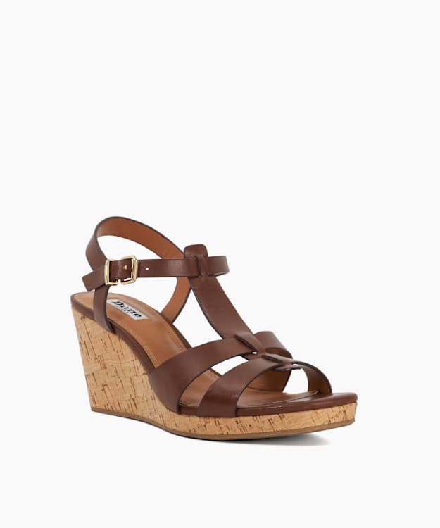 Dune London Kastro - Brown Leather Cork Wedge