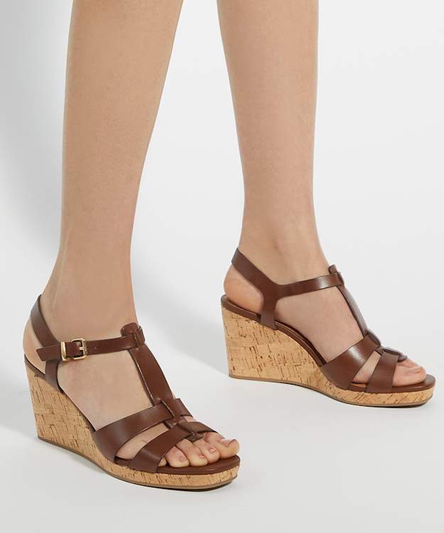 Dune London Kastro - Brown Leather Cork Wedge