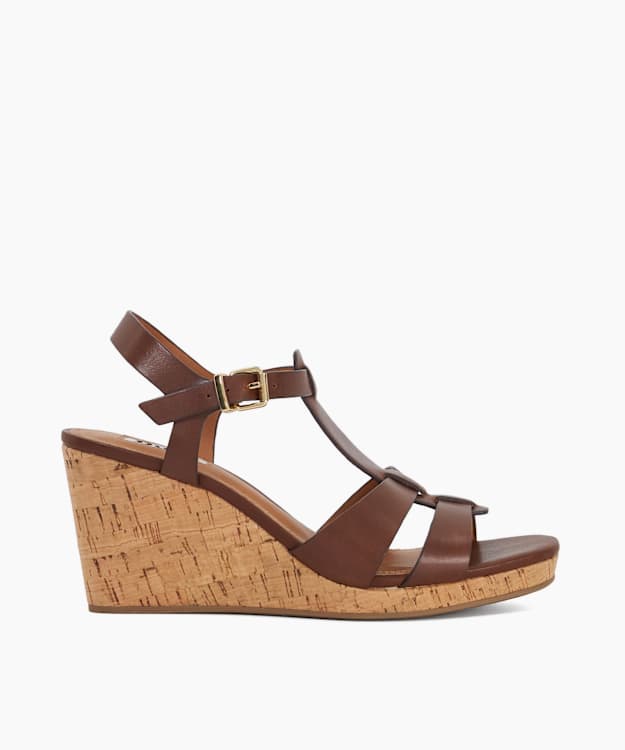 dune london Kastro - Brown Leather Cork Wedge