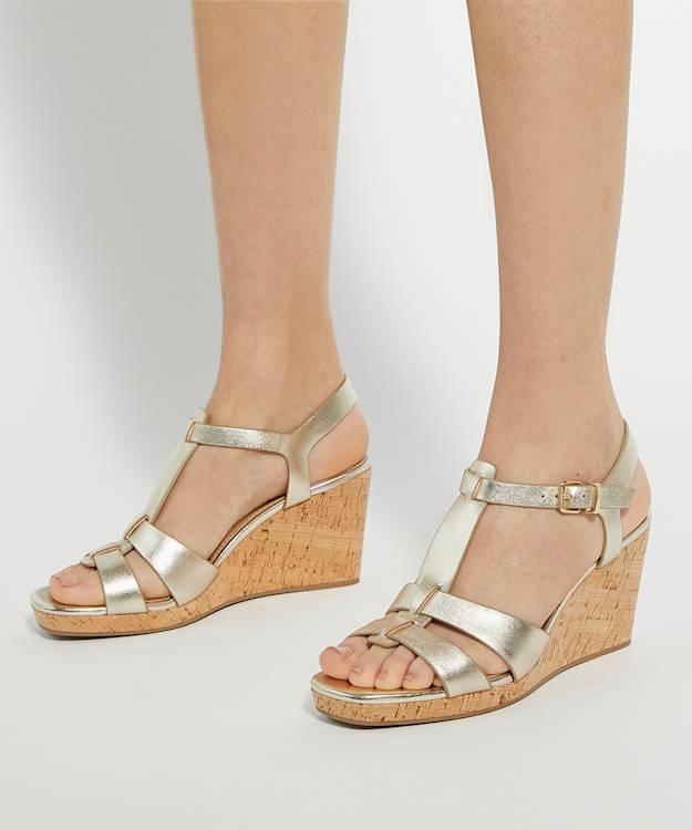 Dune London Kastro - Gold Leather Cork Wedge