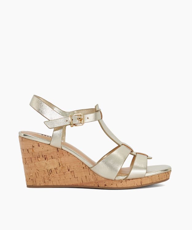 dune london Kastro - Gold Leather Cork Wedge