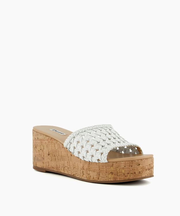 Dune London Katey - White Woven Cork-Wedge Sandals