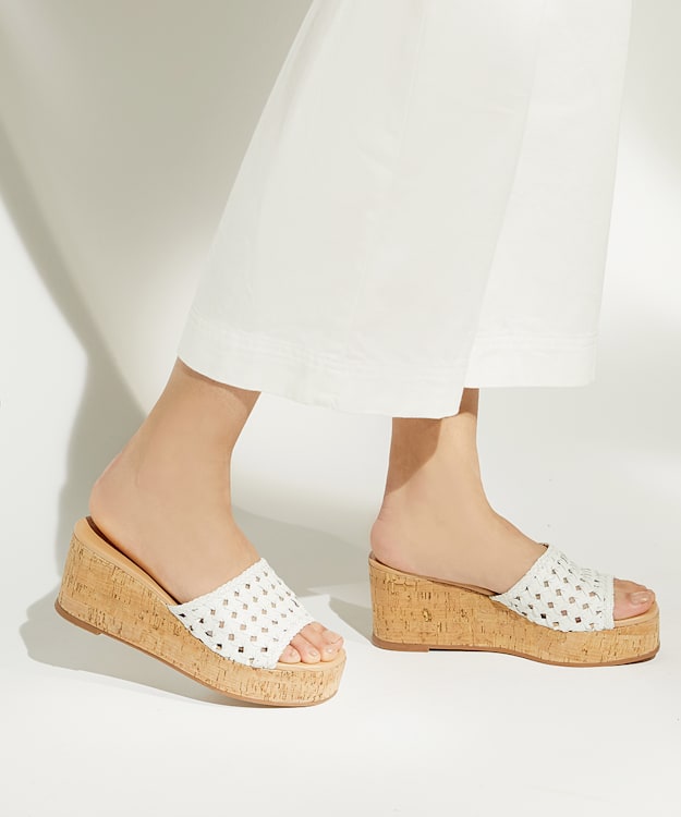 Dune London Katey - White Woven Cork-Wedge Sandals