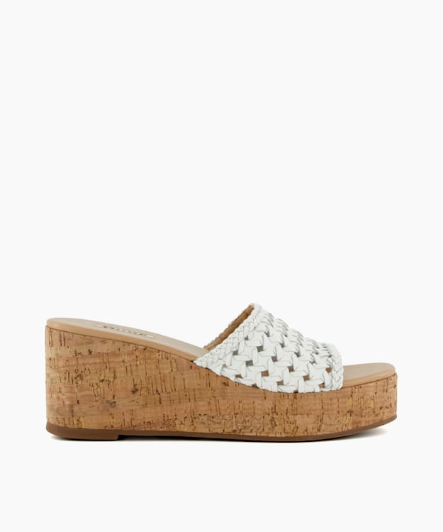 dune london Katey - White Woven Cork-Wedge Sandals