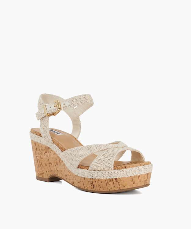Dune London Kelulu - Ecru Braided Cork Wedge Sandals