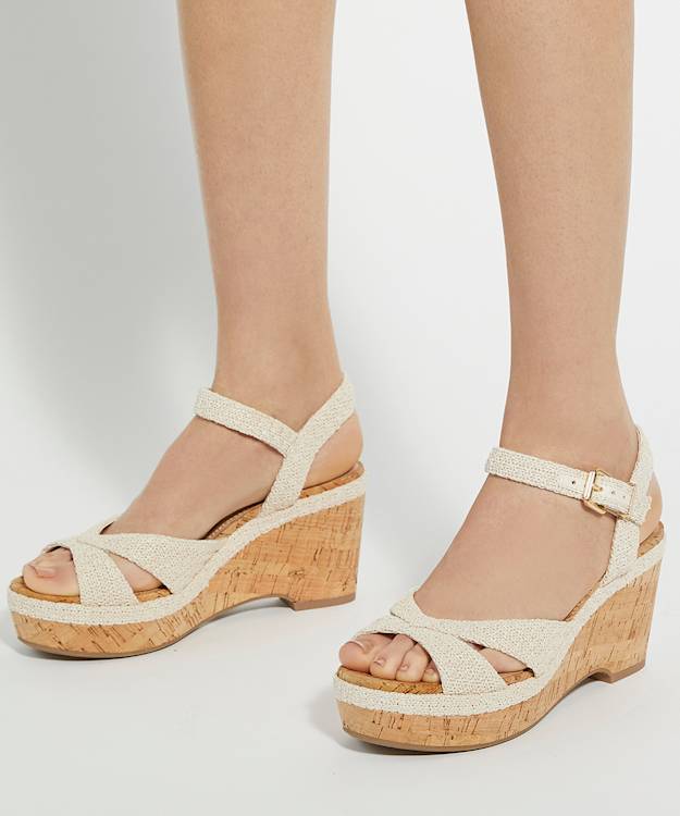 Dune London Kelulu - Ecru Braided Cork Wedge Sandals