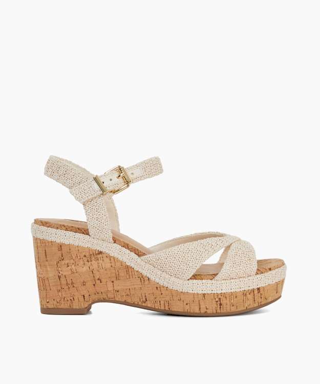 dune london Kelulu - Ecru Braided Cork Wedge Sandals