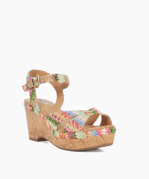 Dune London Kelulu - Multi Rainbow Raffia Cork Wedge