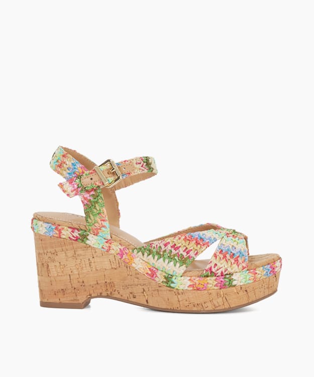 dune london Kelulu - Multi Rainbow Raffia Cork Wedge